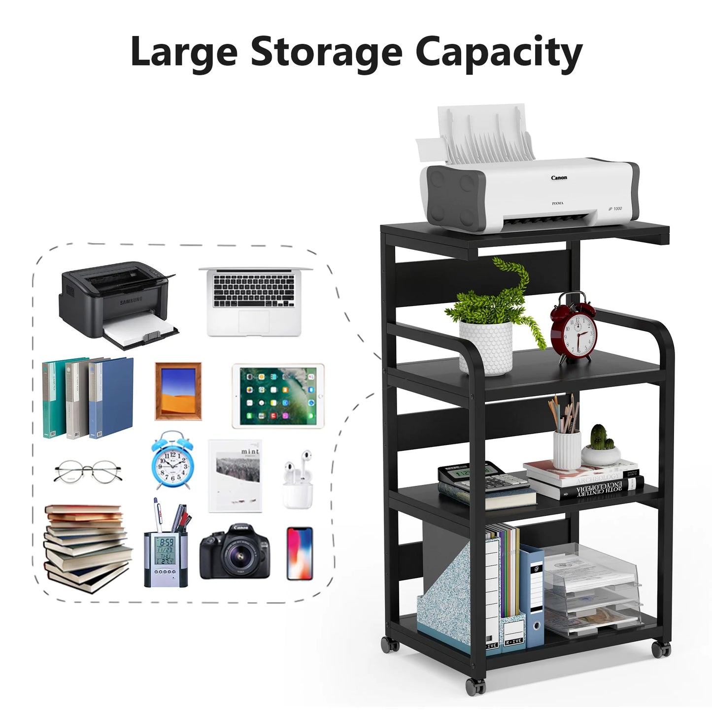 Tribesigns Printer Stand, 4-Shelf Mobile Printer Cart with Storage Shelves