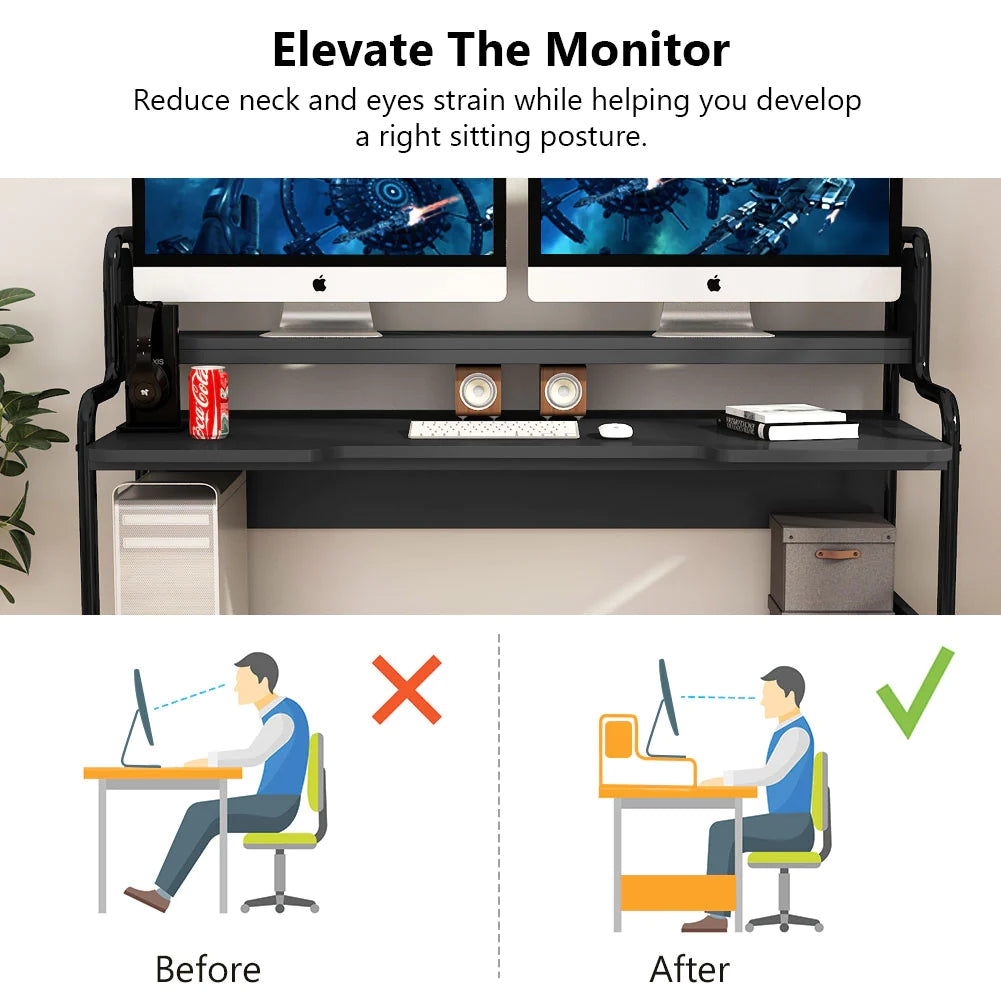 Tribesigns Gaming Desk, 55-Inch Computer Desk with Monitor Shelf