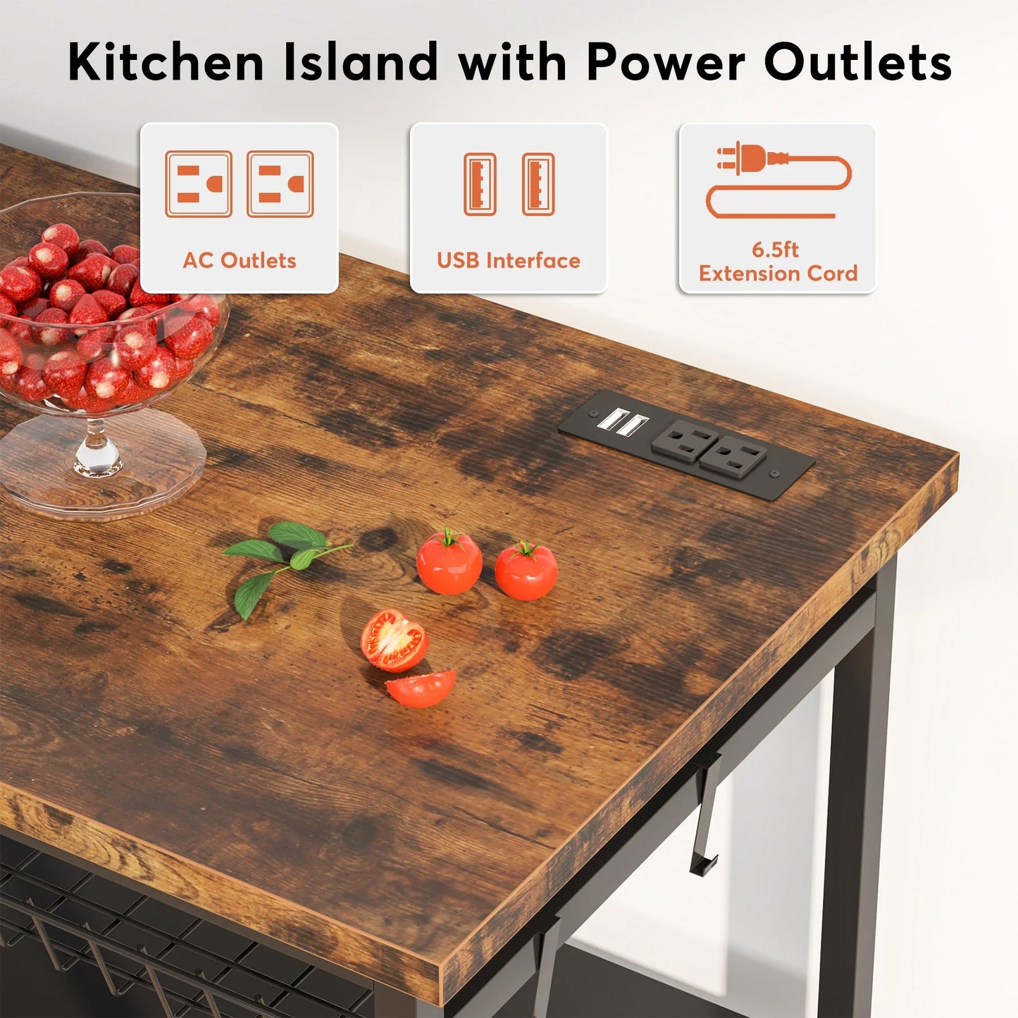 Tribesigns Kitchen Island, kitchen Storage Organizer with Power outlets & Shelves