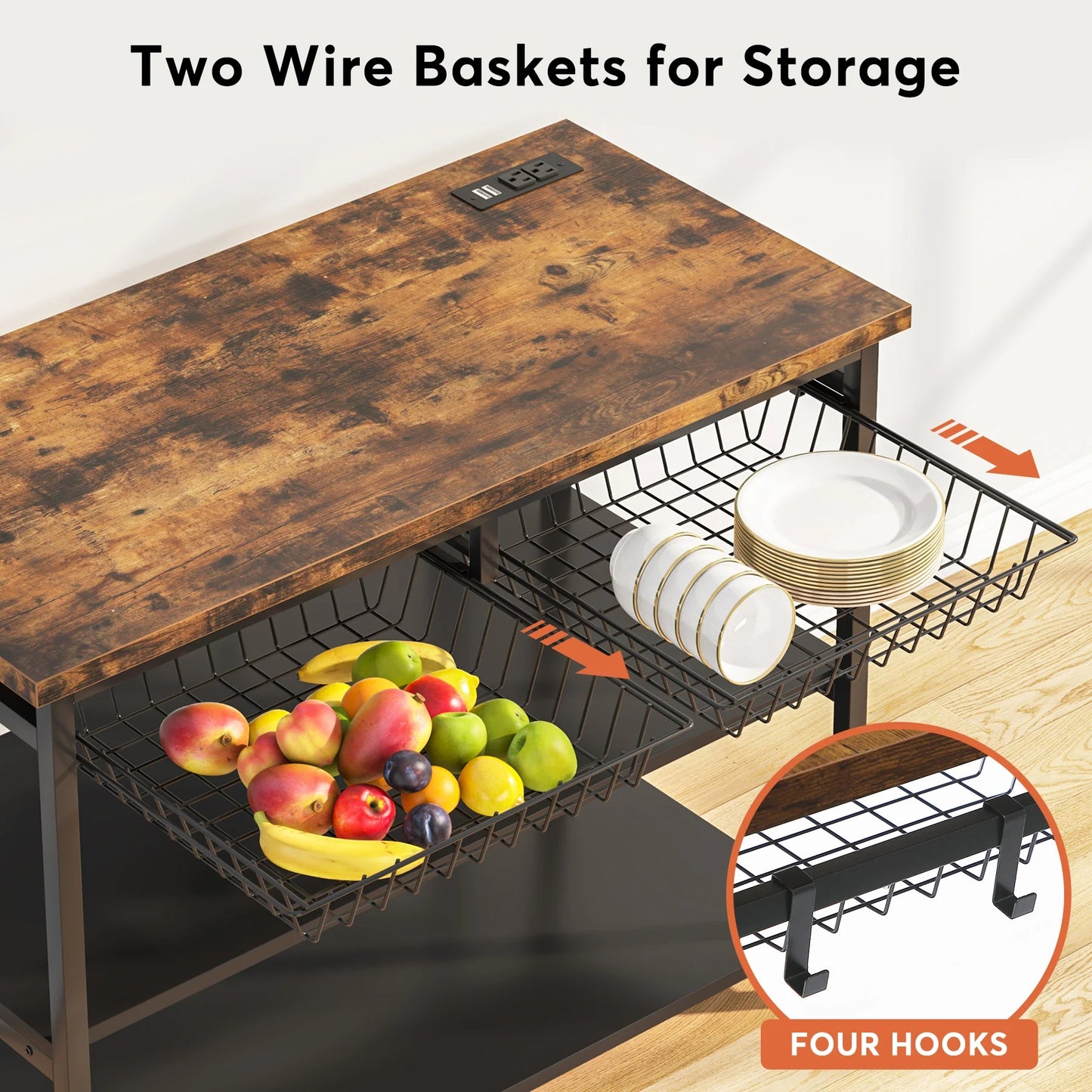 Tribesigns Kitchen Island, kitchen Storage Organizer with Power outlets & Shelves