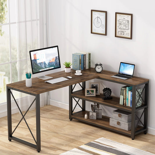 Tribesigns L-Shaped Desk, Reversible Corner Computer Desk with Shelves