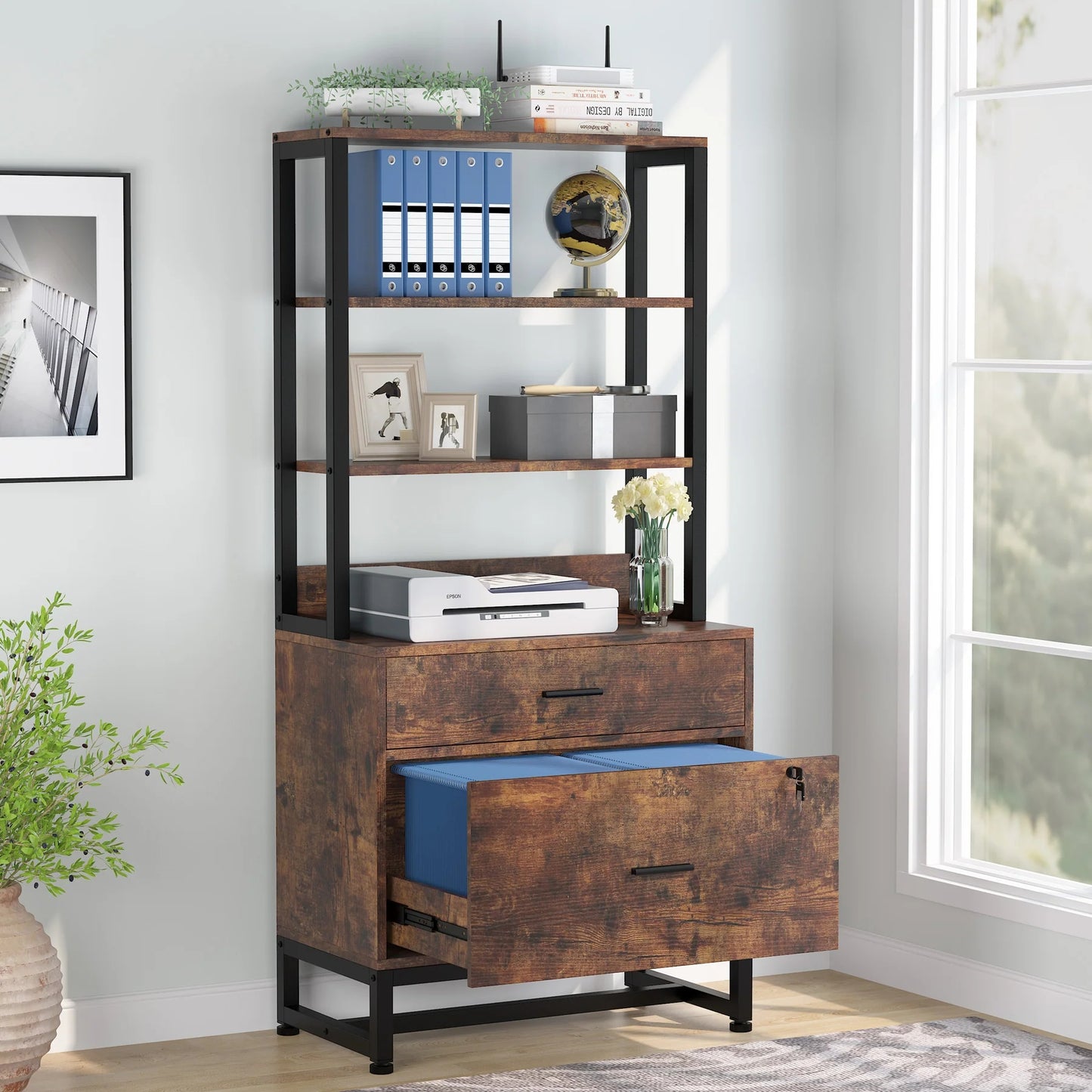 Tribesigns File Cabinet, 2 Drawer Vertical Filing Cabinet with Lock & Bookshelf