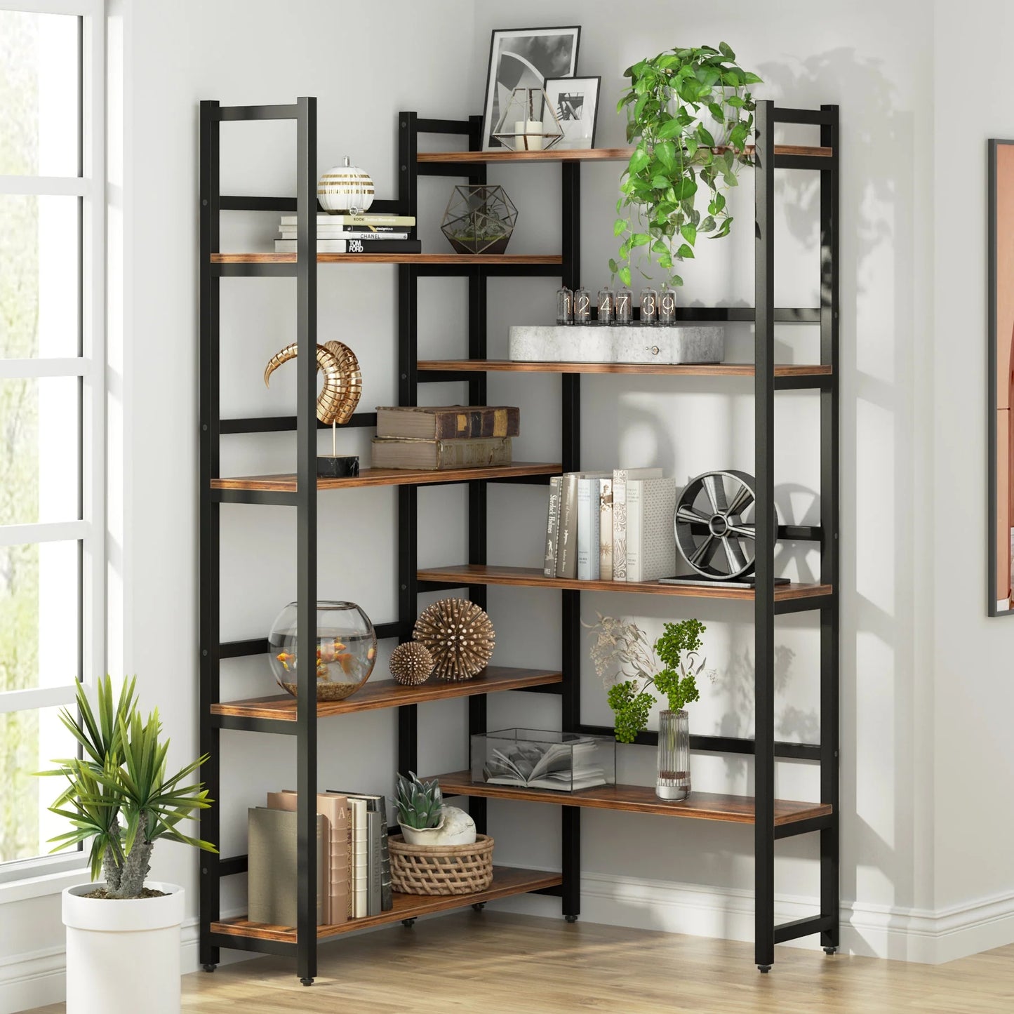 Tribesigns Corner Bookshelf, 8-Tier Industrial 70.8” Bookcase