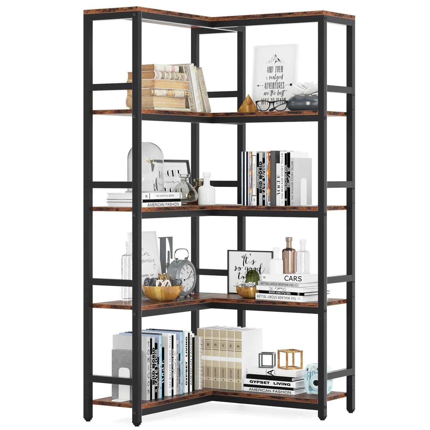 Tribesigns Corner Bookshelf, Industrial Bookcase Etagere Display Rack