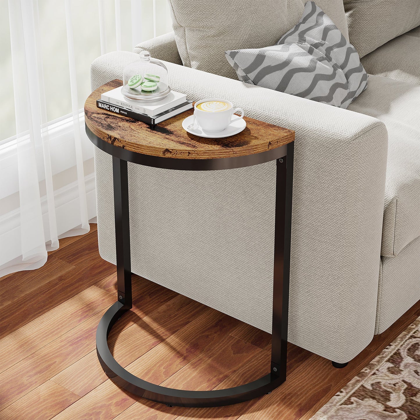 Tribesigns End Table, Half Round Narrow Side Table with Metal Frame