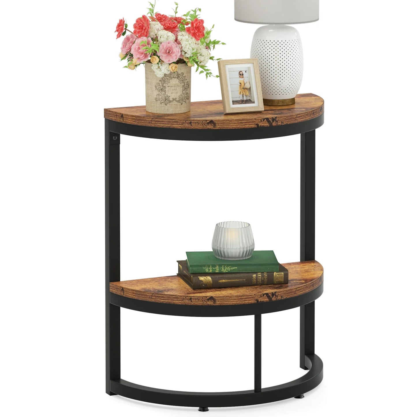 Tribesigns End Table, Half Round Narrow Side Table with Metal Frame