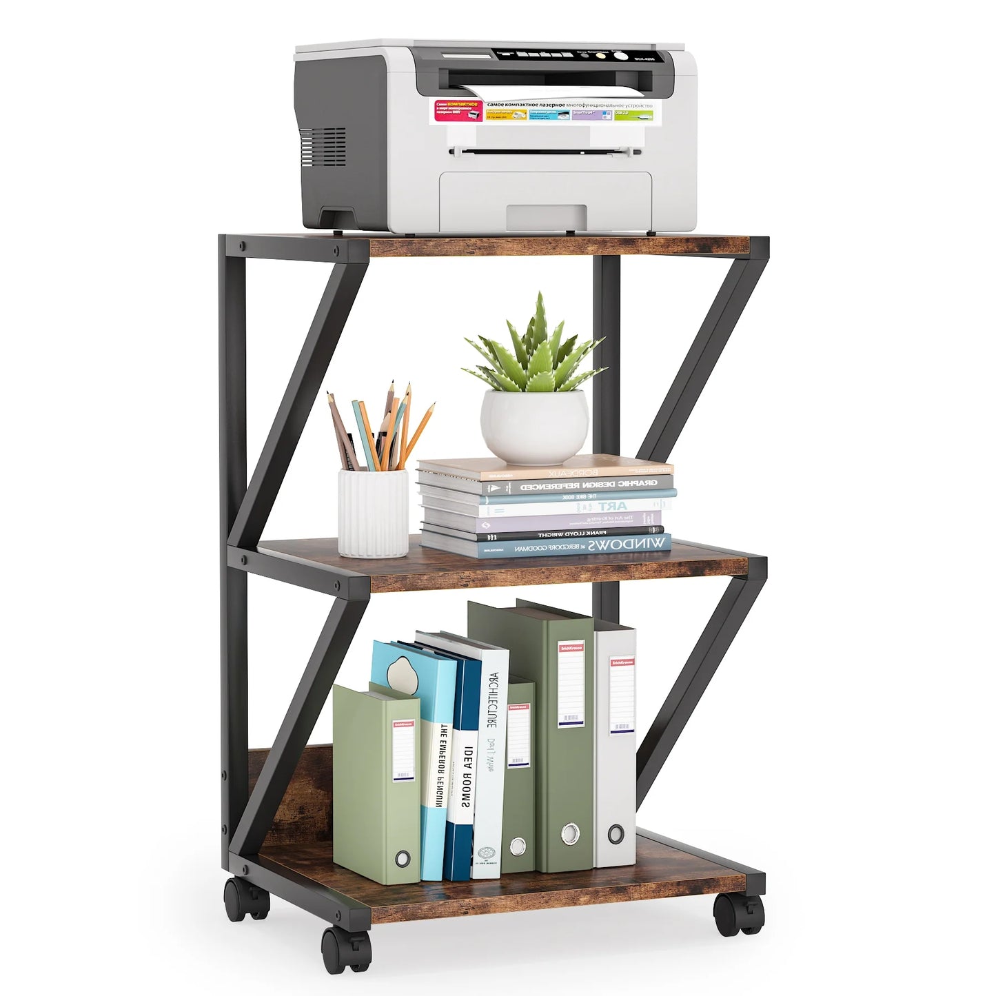 Tribesigns Printer Stand, 3-Tier Rolling Printer Cart Under Desk Storage Shelf