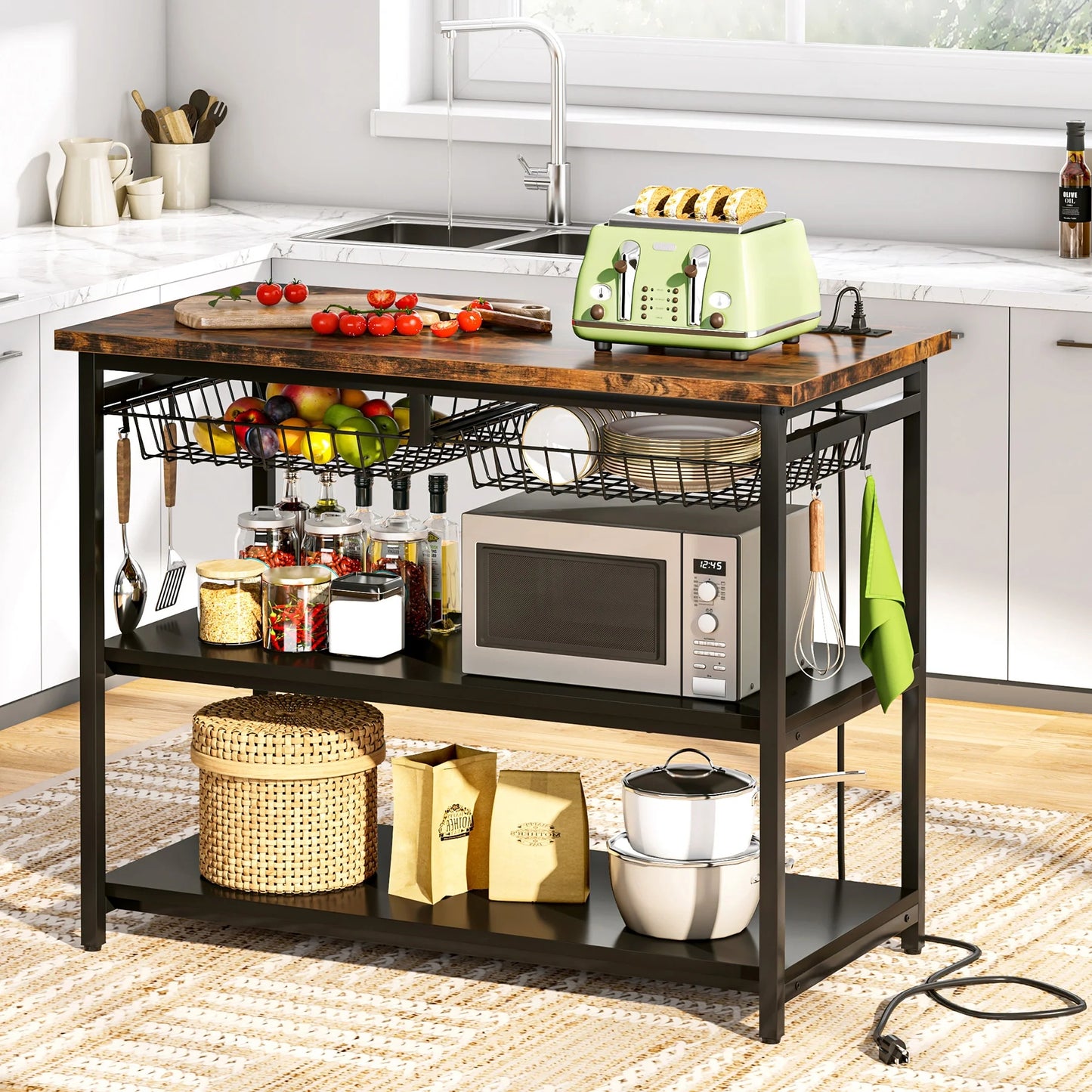 Tribesigns Kitchen Island, kitchen Storage Organizer with Power outlets & Shelves