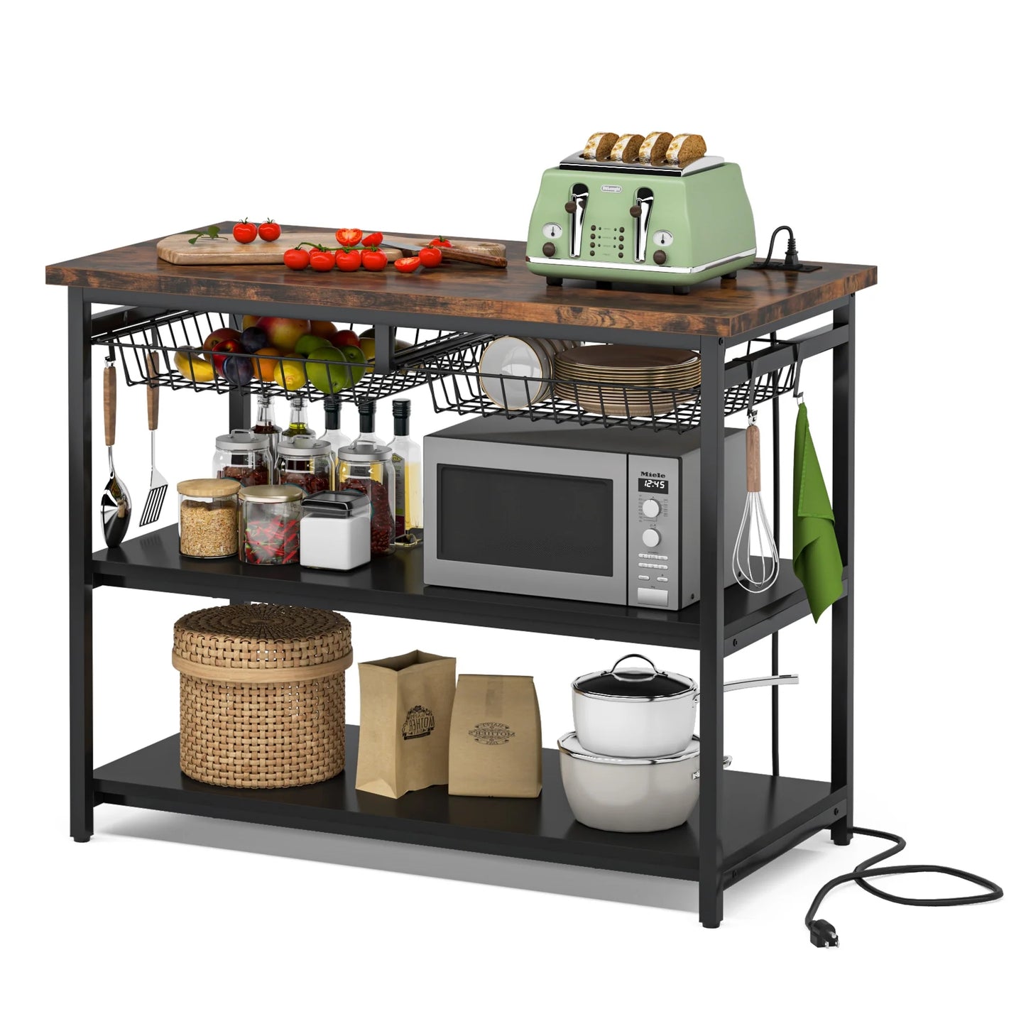 Tribesigns Kitchen Island, kitchen Storage Organizer with Power outlets & Shelves