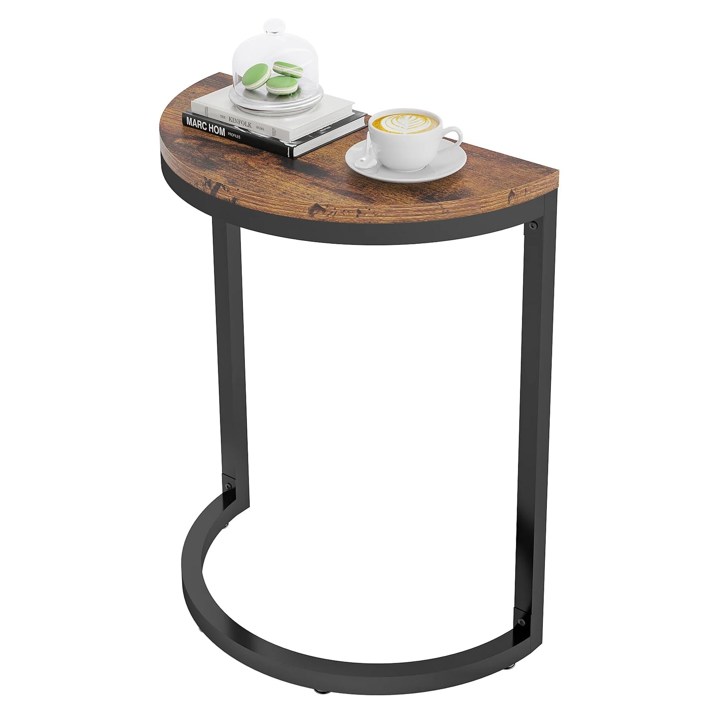 Tribesigns End Table, Half Round Narrow Side Table with Metal Frame