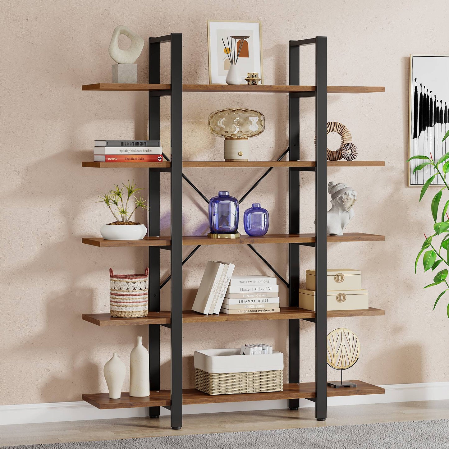 Tribesigns 5-Tier Bookshelf, Vintage Industrial Style Bookcase