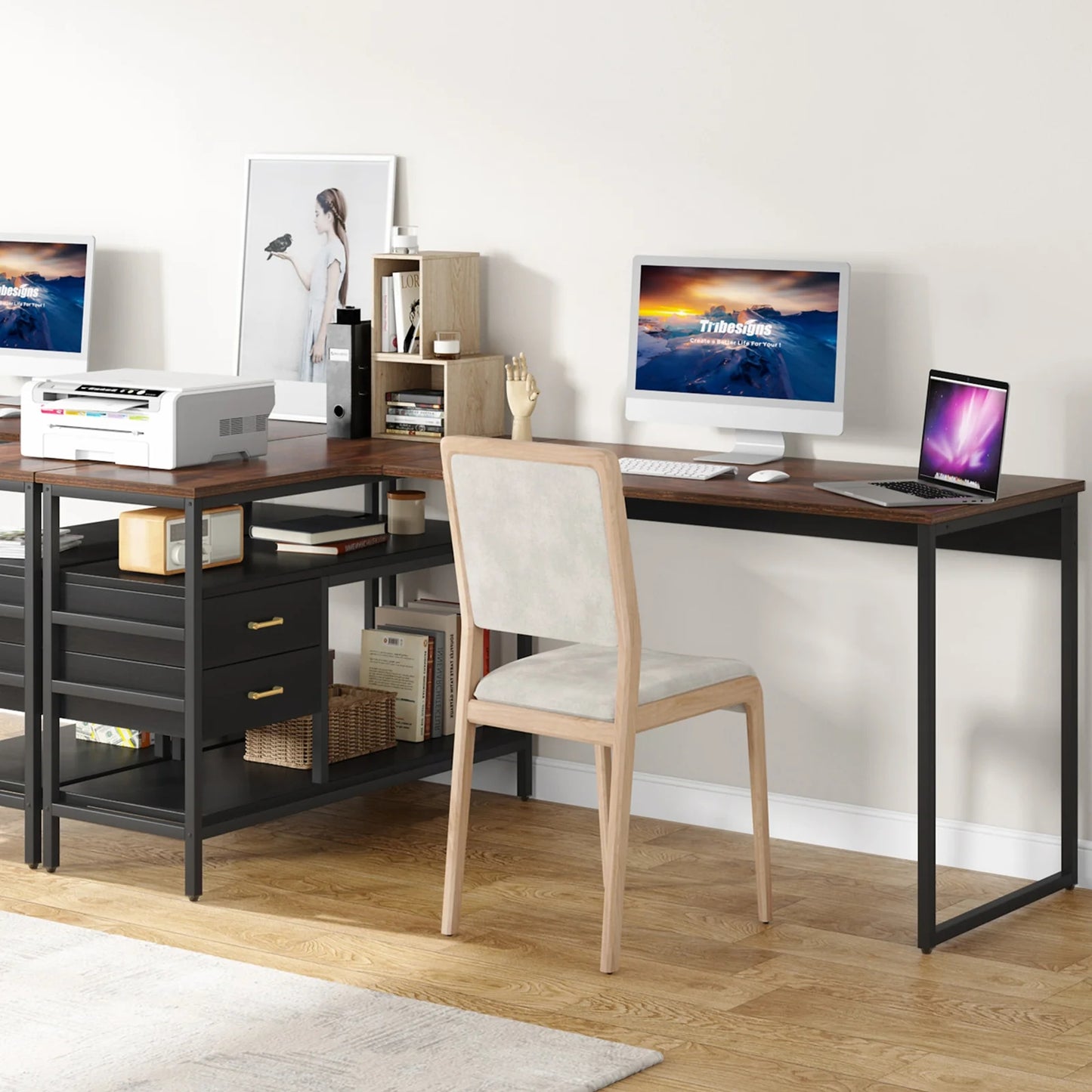 Tribesigns L-Shaped Desk, 59" Computer Desk with 2 Drawers & Storage Shelves