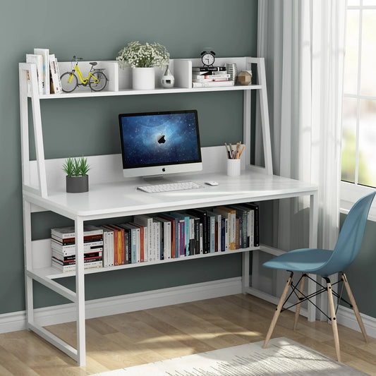 Tribesigns Computer Desk, Heavy Duty Writing Desk with Hutch & Bookshelf