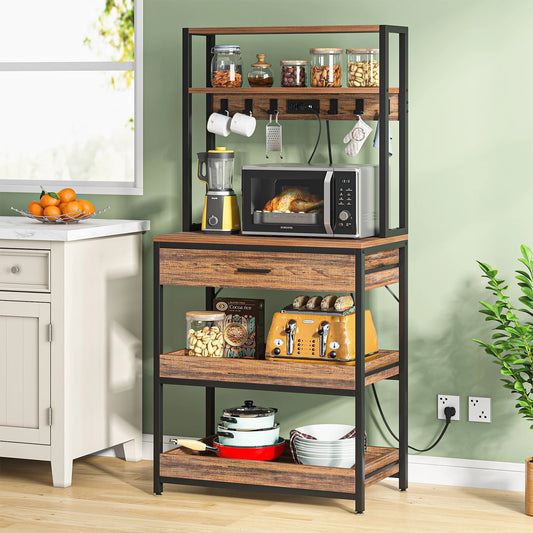 Tribesigns 5-Tier Kitchen Baker's Rack with Power Outlets, Drawer & Sliding Shelves