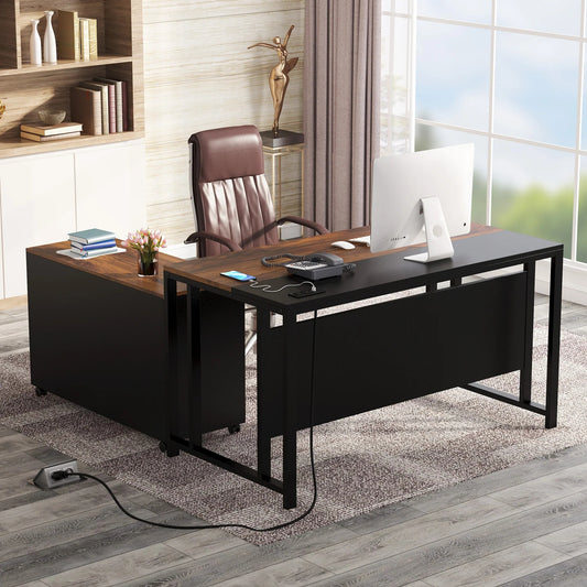 Tribesigns L-Shaped Desk, 55" Office Desk with 40" Mobile File Cabinet