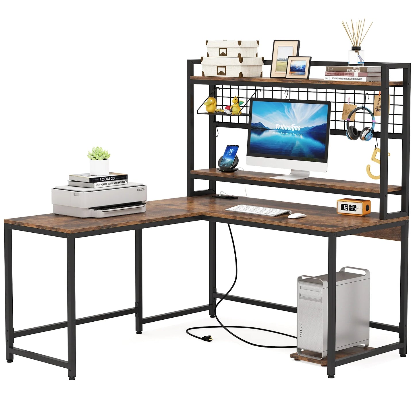 Tribesigns L-Shaped Desk, Reversible Corner Computer Desk with Power Outlet