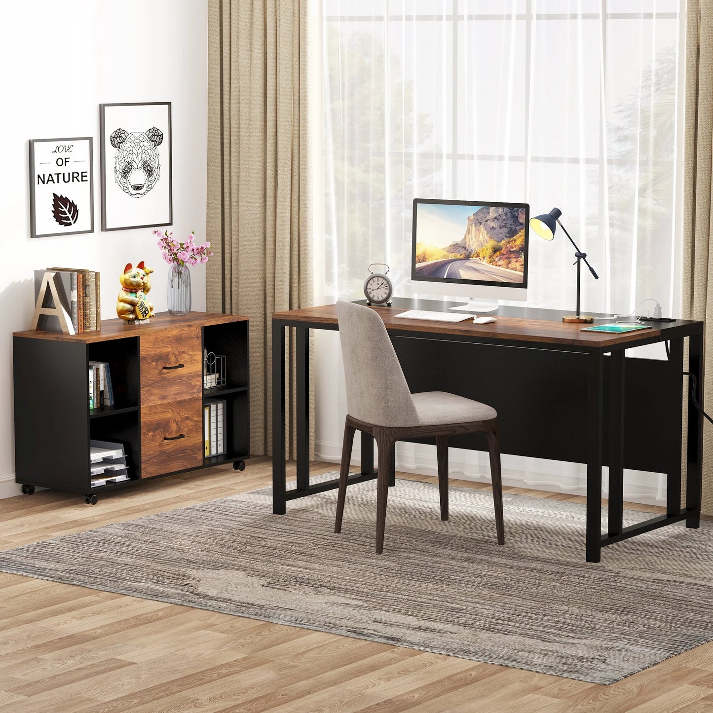 Tribesigns L-Shaped Desk, 55" Office Desk with 40" Mobile File Cabinet