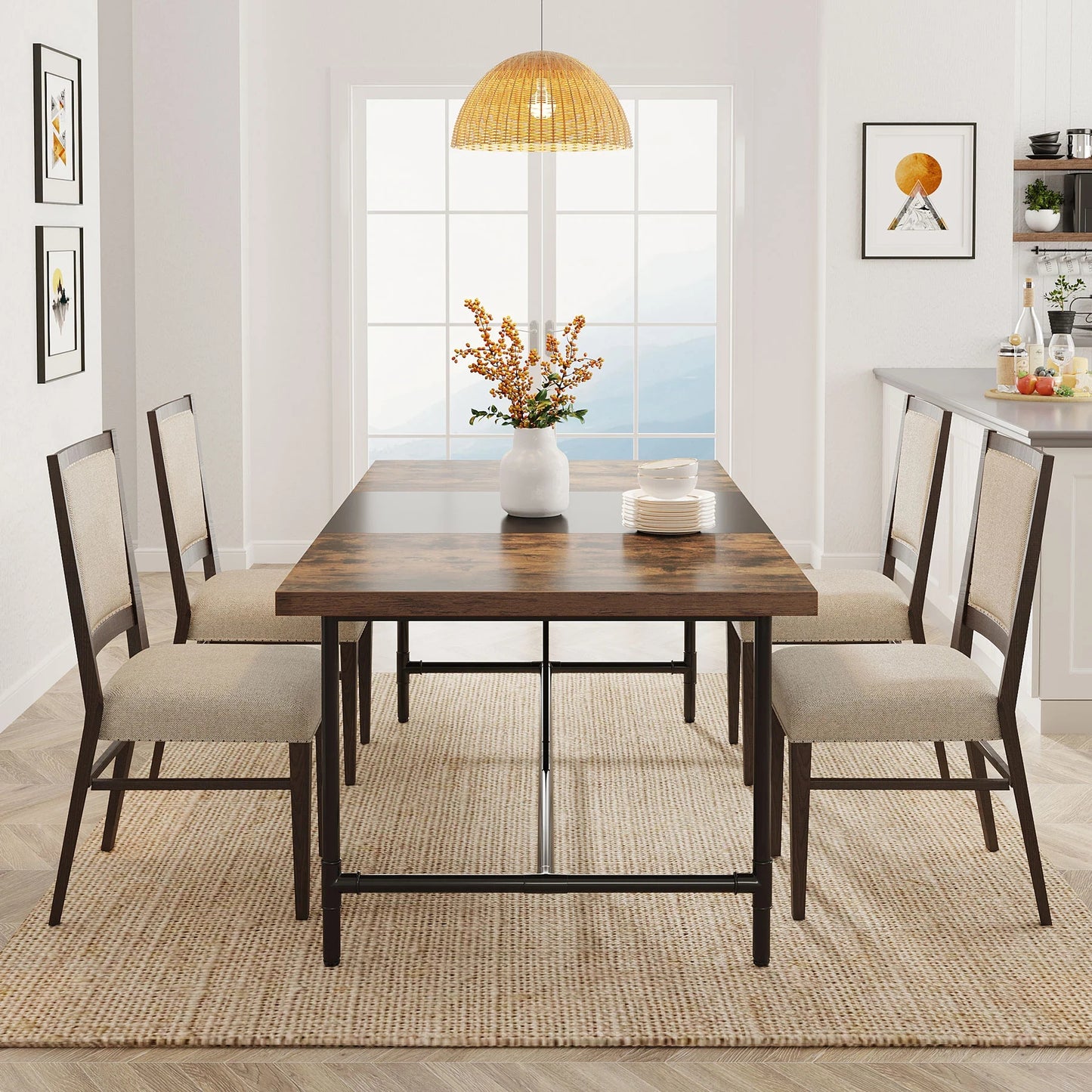 Tribesigns Dining Table, Industrial Breakfast Dinner Table for 6-8 people
