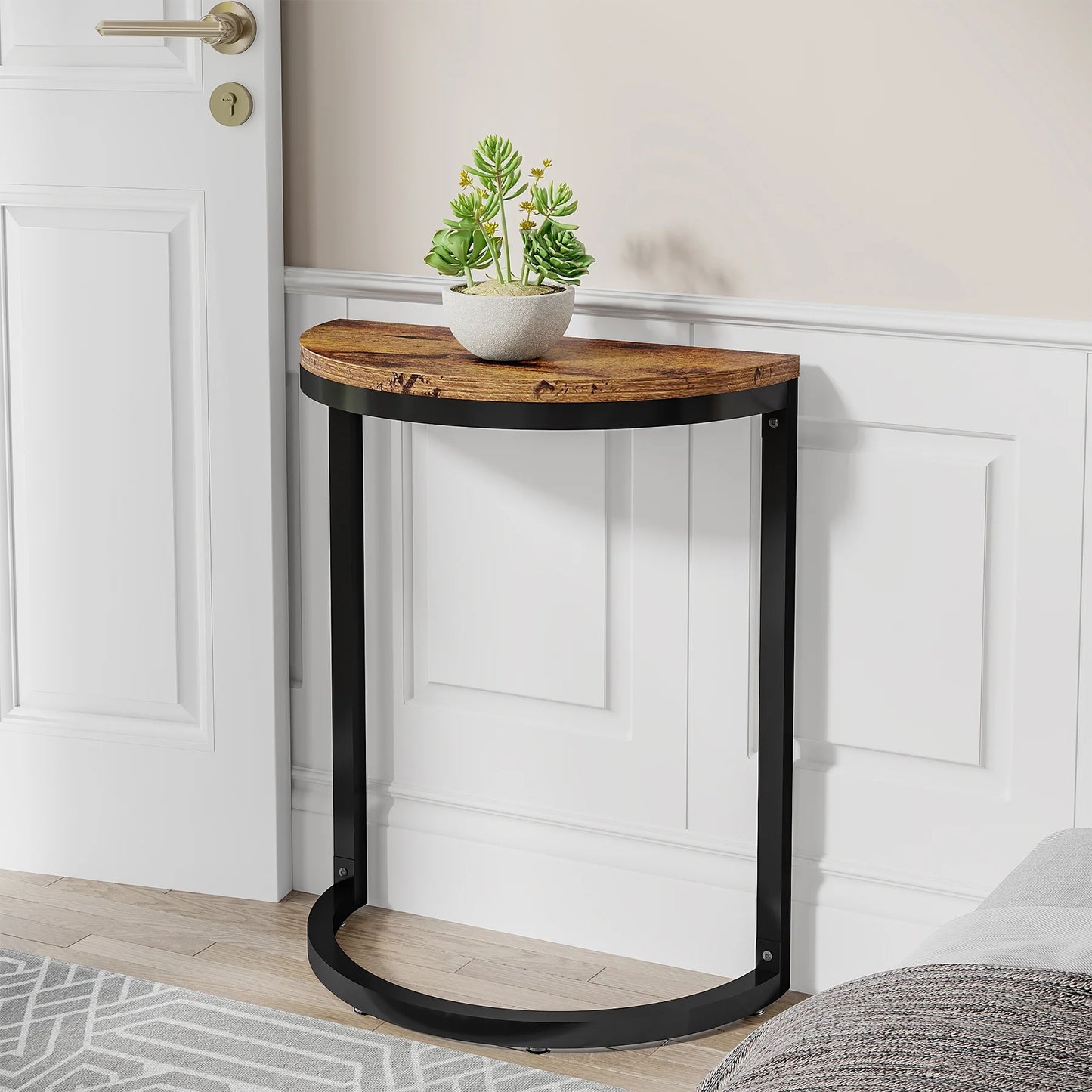 Tribesigns End Table, Half Round Narrow Side Table with Metal Frame