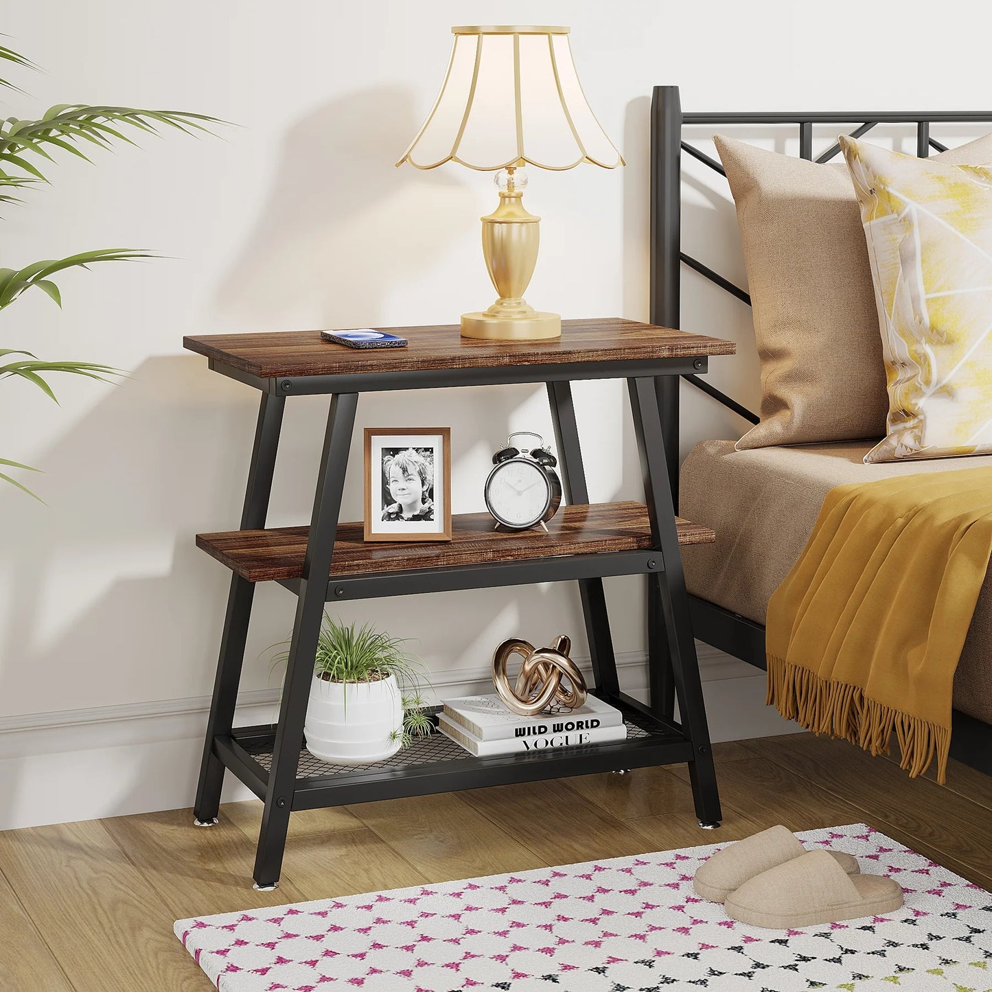 Tribesigns End Table, 3-Tier Vintage Bed Side Table Night Stand