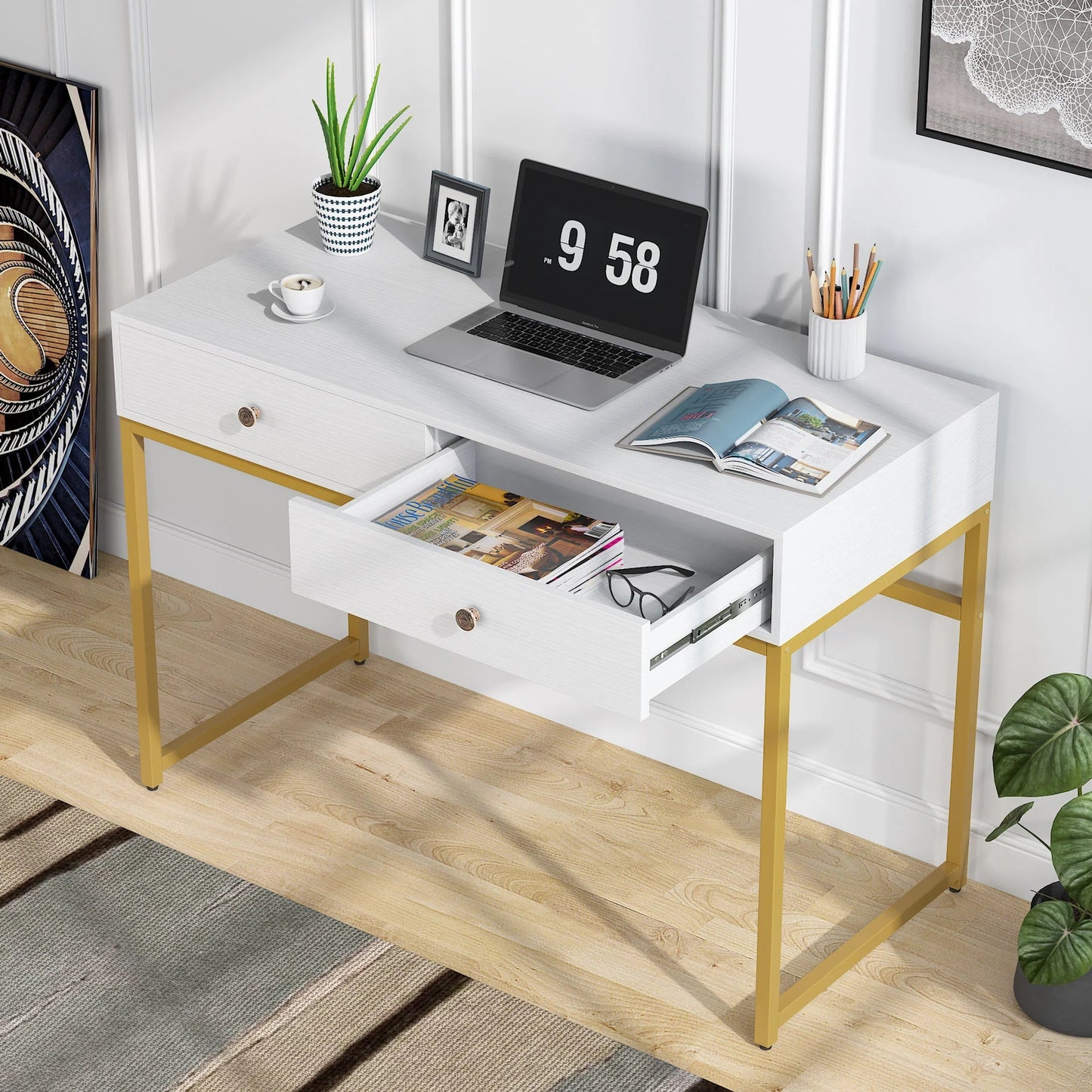 Tribesigns Computer Desk with 2 Drawers, Multifunctional Study Writing Desk