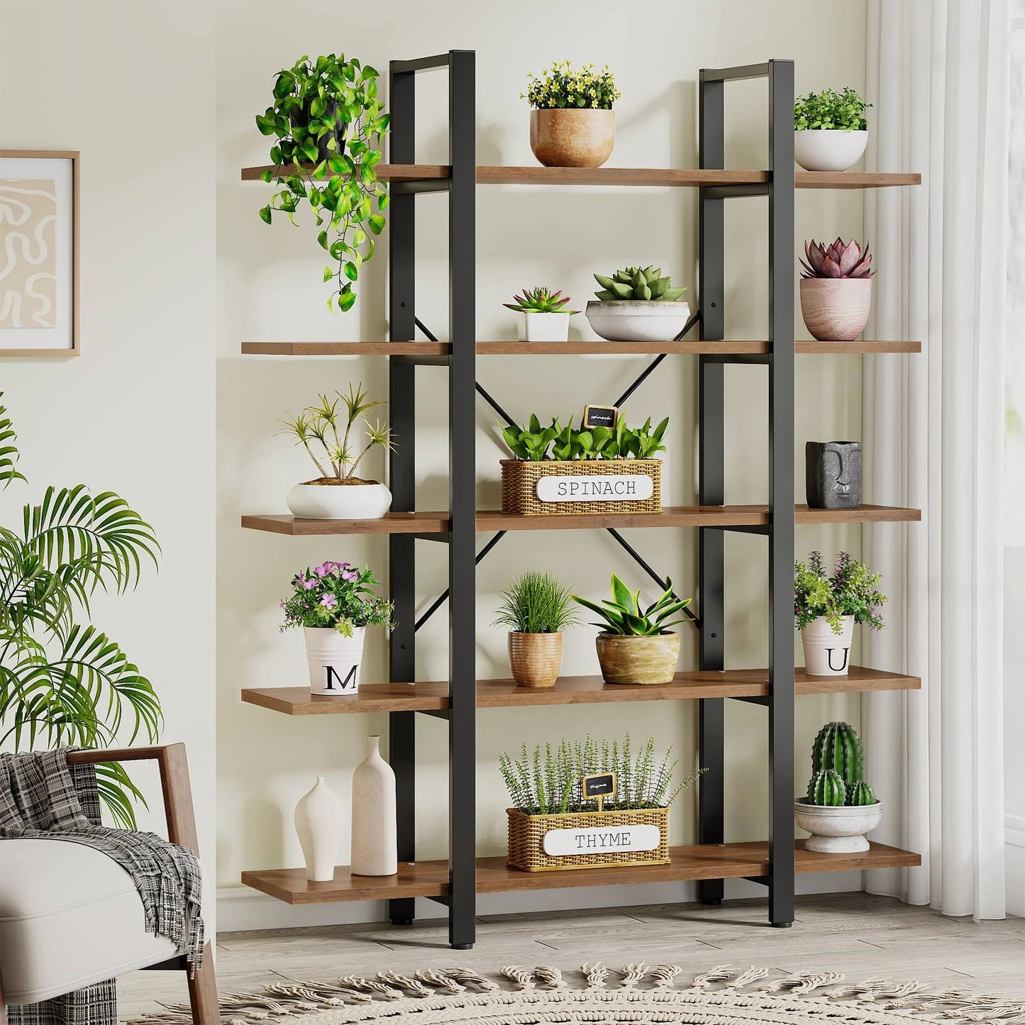 Tribesigns 5-Tier Bookshelf, Vintage Industrial Style Bookcase