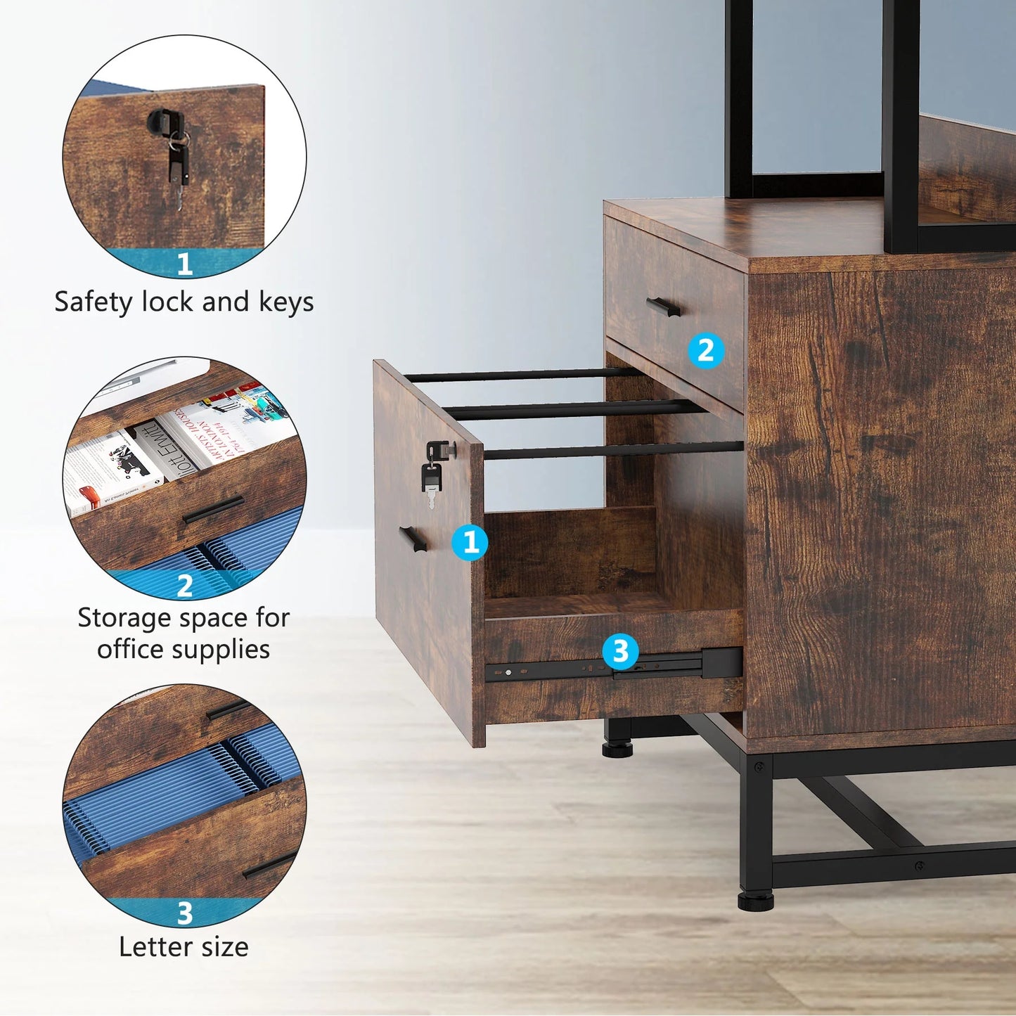 Tribesigns File Cabinet, 2 Drawer Vertical Filing Cabinet with Lock & Bookshelf