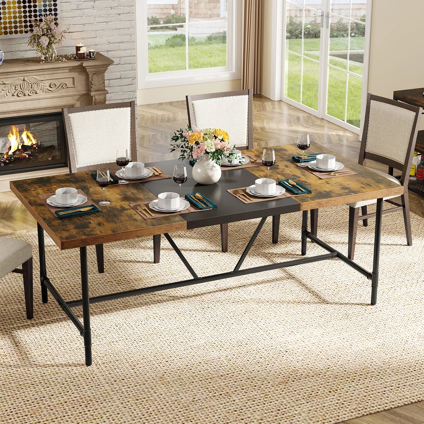 Tribesigns Dining Table, Industrial Breakfast Dinner Table for 6-8 people