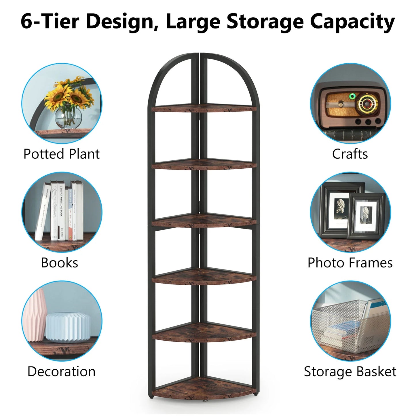 Tribesigns 6 Tier Corner Shelf, 71 inch Tall Corner Bookshelf for Small Space