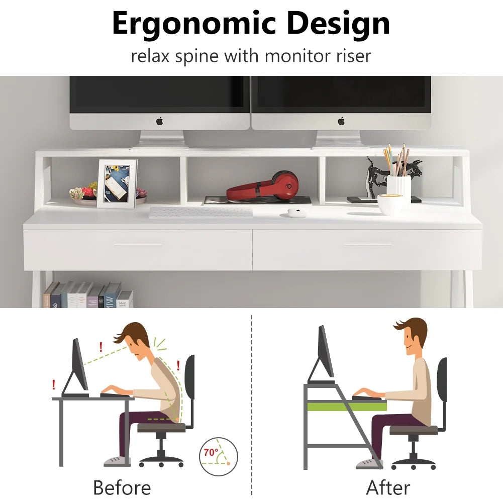 Tribesigns Computer Desk, 47" Writing Desk with Storage Shelf & Drawers