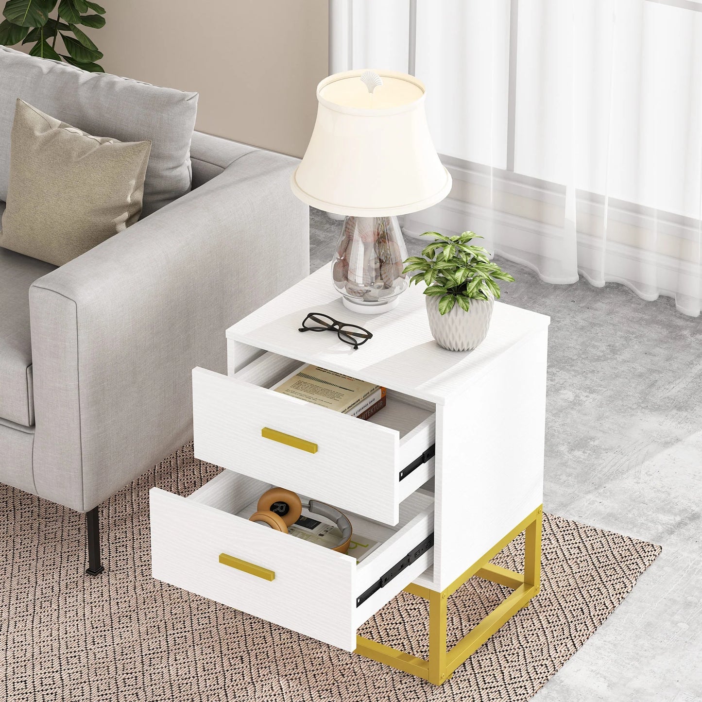 Tribesigns Nightstand, Modern Sofa Side Table, 2 Drawers End Table