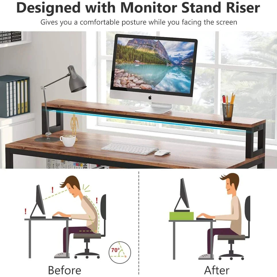 Tribesigns 55 Inches Computer Desk with Shelves and Monitor Stand