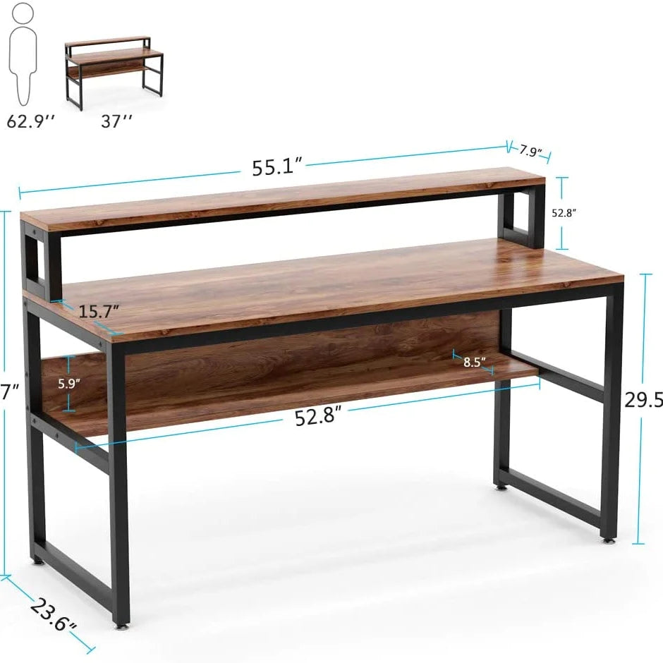 Tribesigns 55 Inches Computer Desk with Shelves and Monitor Stand