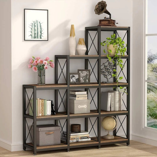 Tribesigns Bookshelf, 12 Shelves Industrial Ladder Etagere Bookcase