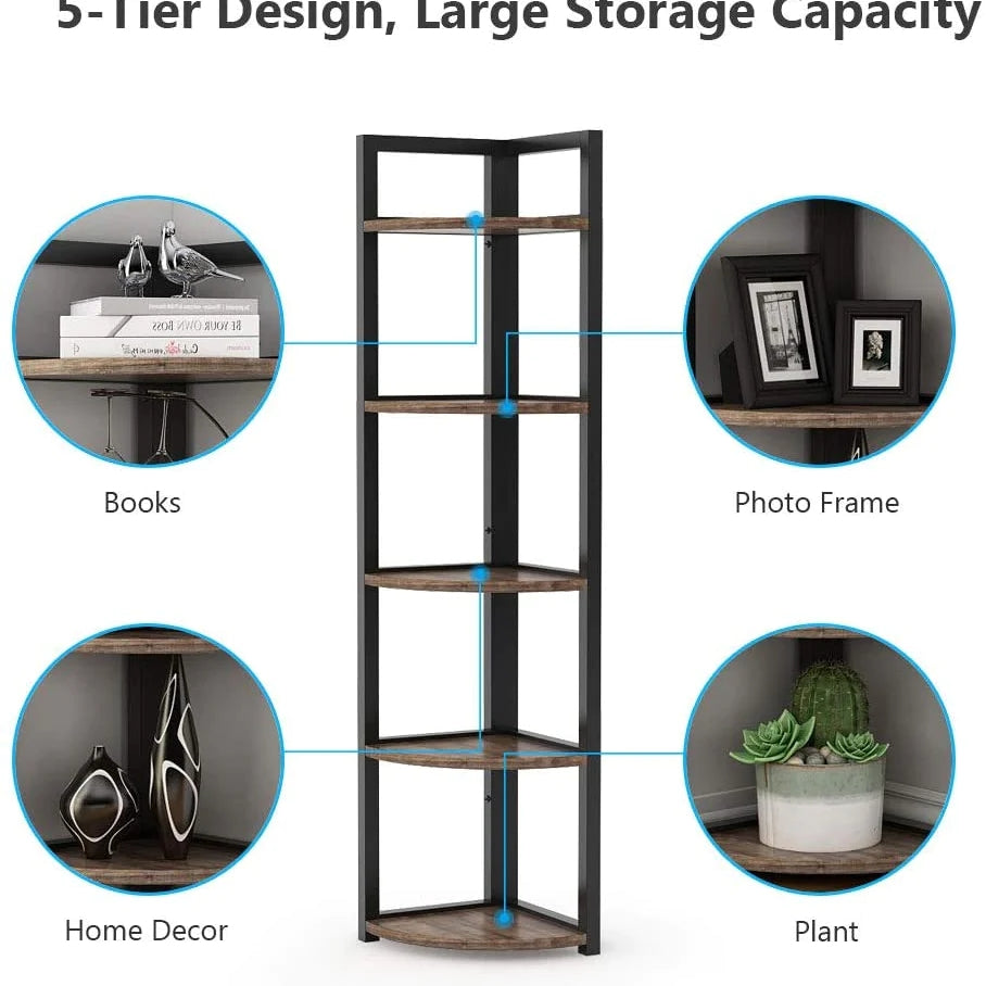 Tribesigns Corner Shelf, 5-Tier Corner Bookshelf Storage Rack Plant Stand