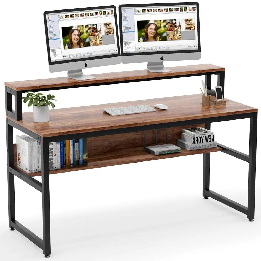 Tribesigns 55 Inches Computer Desk with Shelves and Monitor Stand