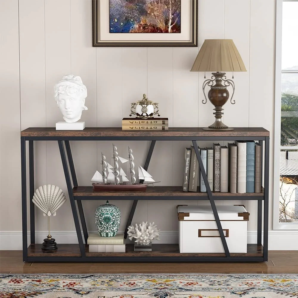 Tribesigns Console Table, Industrial 3-Tier Sofa Entryway Table with Open Shelves