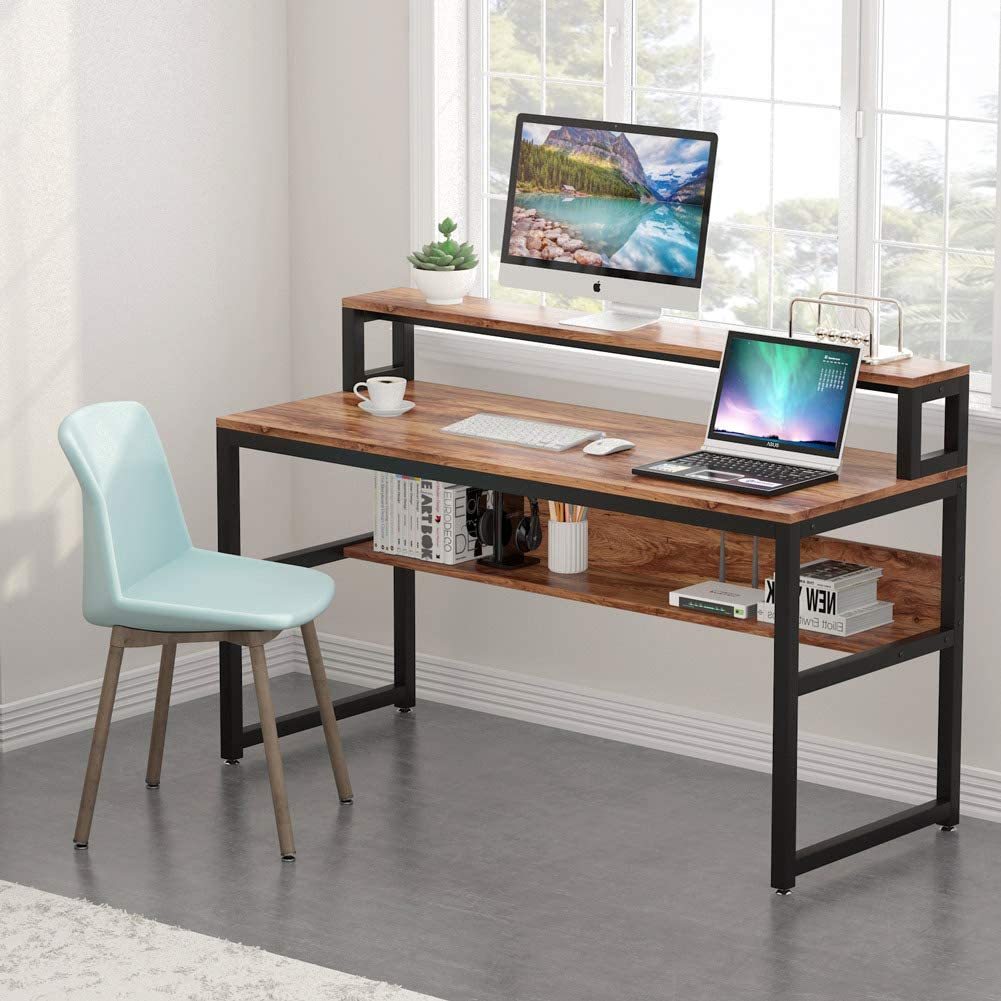 Tribesigns 55 Inches Computer Desk with Shelves and Monitor Stand