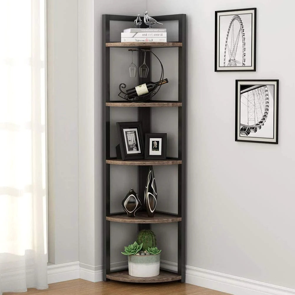 Tribesigns Corner Shelf, 5-Tier Corner Bookshelf Storage Rack Plant Stand