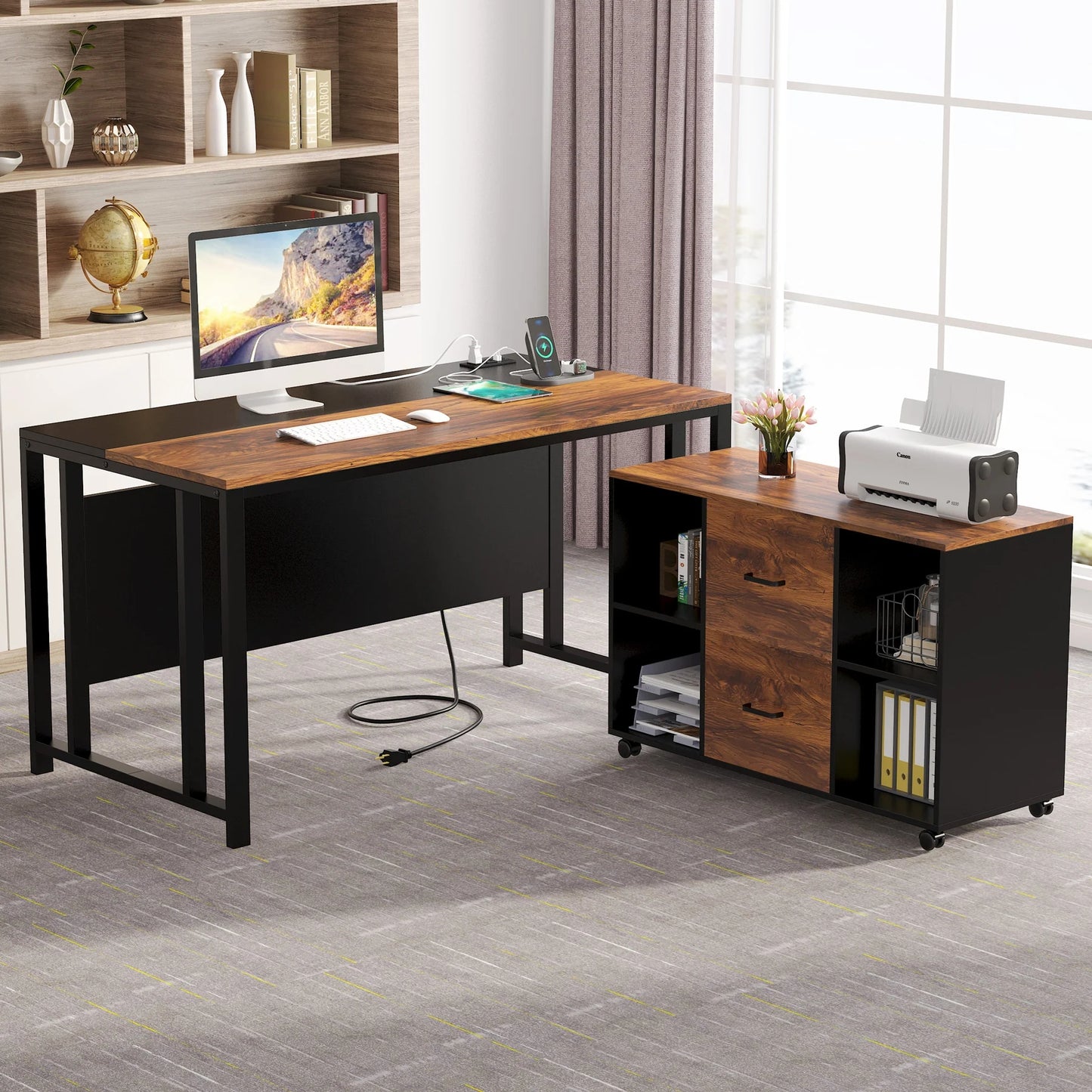 Tribesigns L-Shaped Desk, 55" Office Desk with 40" Mobile File Cabinet
