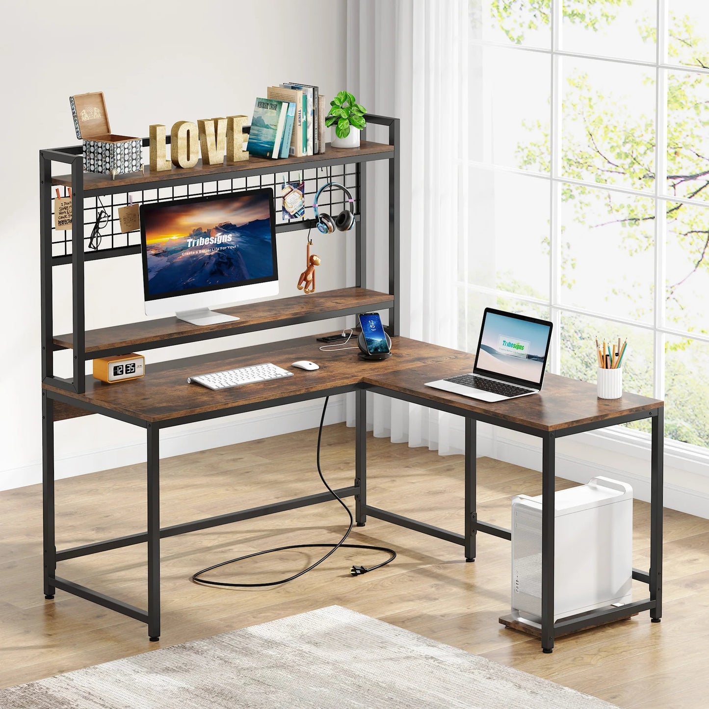 Tribesigns L-Shaped Desk, Reversible Corner Computer Desk with Power Outlet