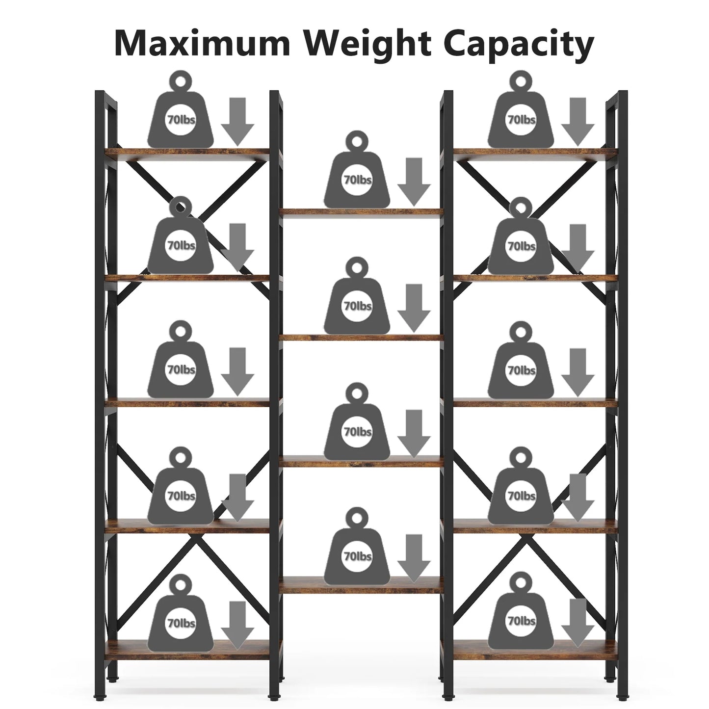 Tribesigns Bookshelf, 59" Triple Wide 5-Shelf Bookcase Display Rack