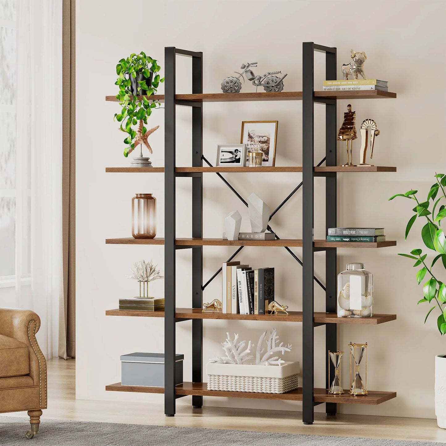 Tribesigns 5-Tier Bookshelf, Vintage Industrial Style Bookcase