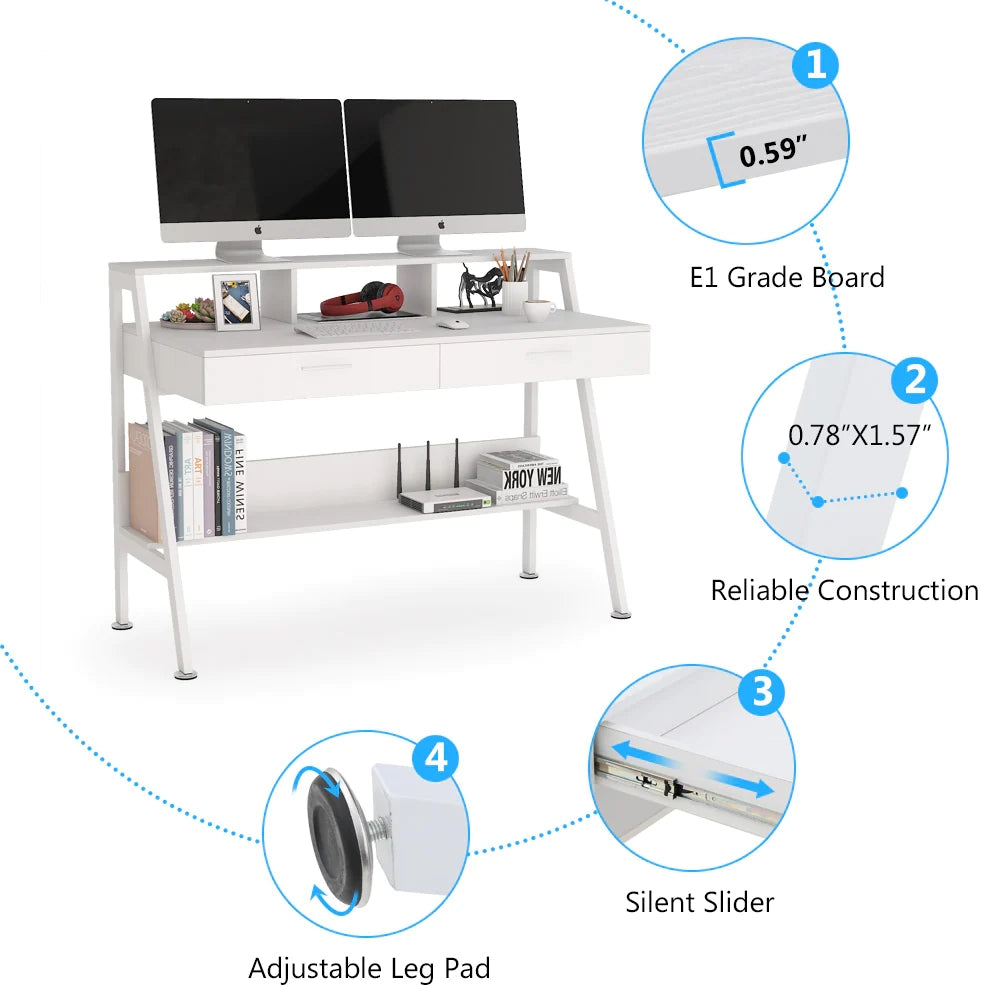 Tribesigns Computer Desk, 47" Writing Desk with Storage Shelf & Drawers