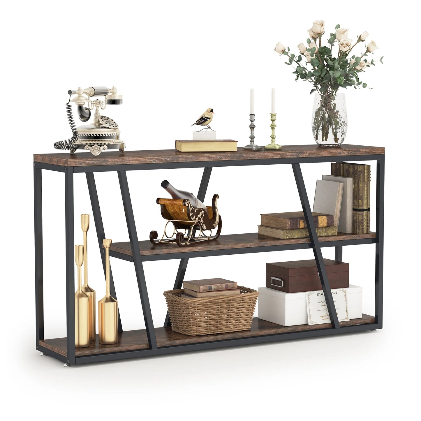 Tribesigns Console Table, Industrial 3-Tier Sofa Entryway Table with Open Shelves