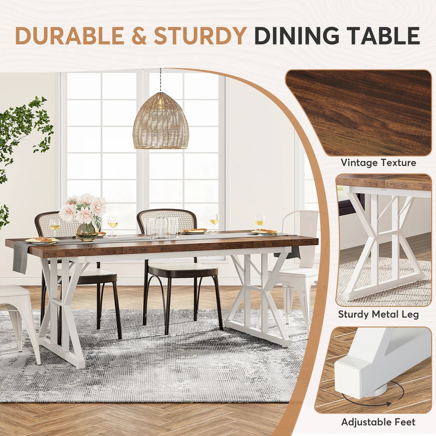 Tribesigns Dining Table, Farmhouse 70.8" Kitchen Table for 6 People