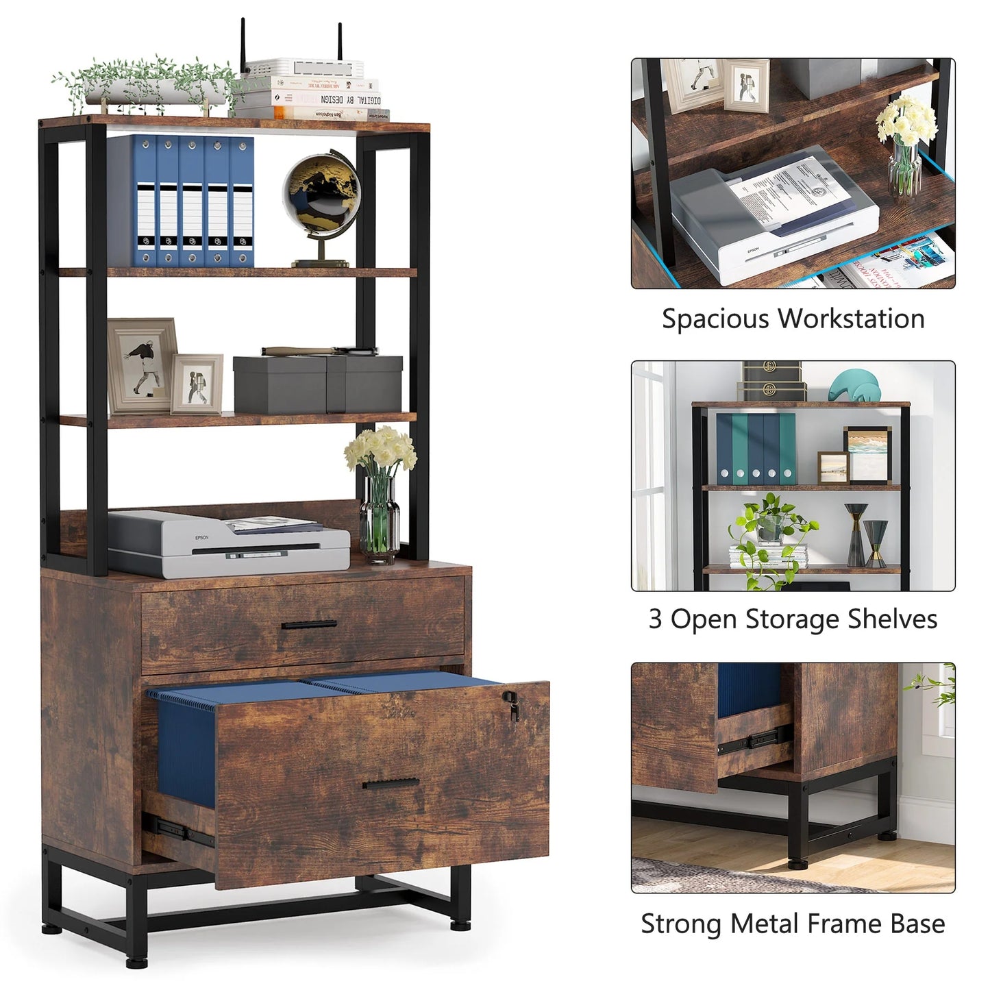 Tribesigns File Cabinet, 2 Drawer Vertical Filing Cabinet with Lock & Bookshelf