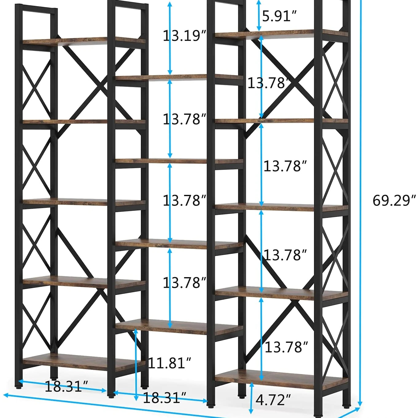 Tribesigns Bookshelf, 59" Triple Wide 5-Shelf Bookcase Display Rack