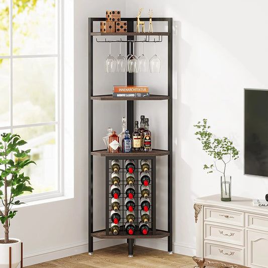 Tribesigns Wine Rack, 4 Tier Corner Shelf with Glass Holder