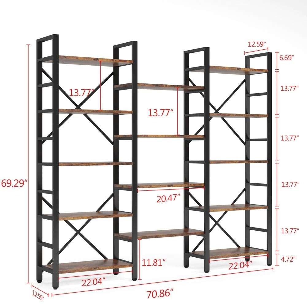 Tribesigns Bookshelf, Industrial Triple Wide 14 Shelves Etagere Bookcase